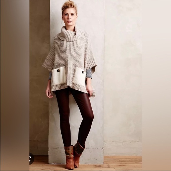 Anthropologie MOTH Westwind Turtleneck Poncho Sweater Wool Alpaca Blend Boho - Picture 2 of 15